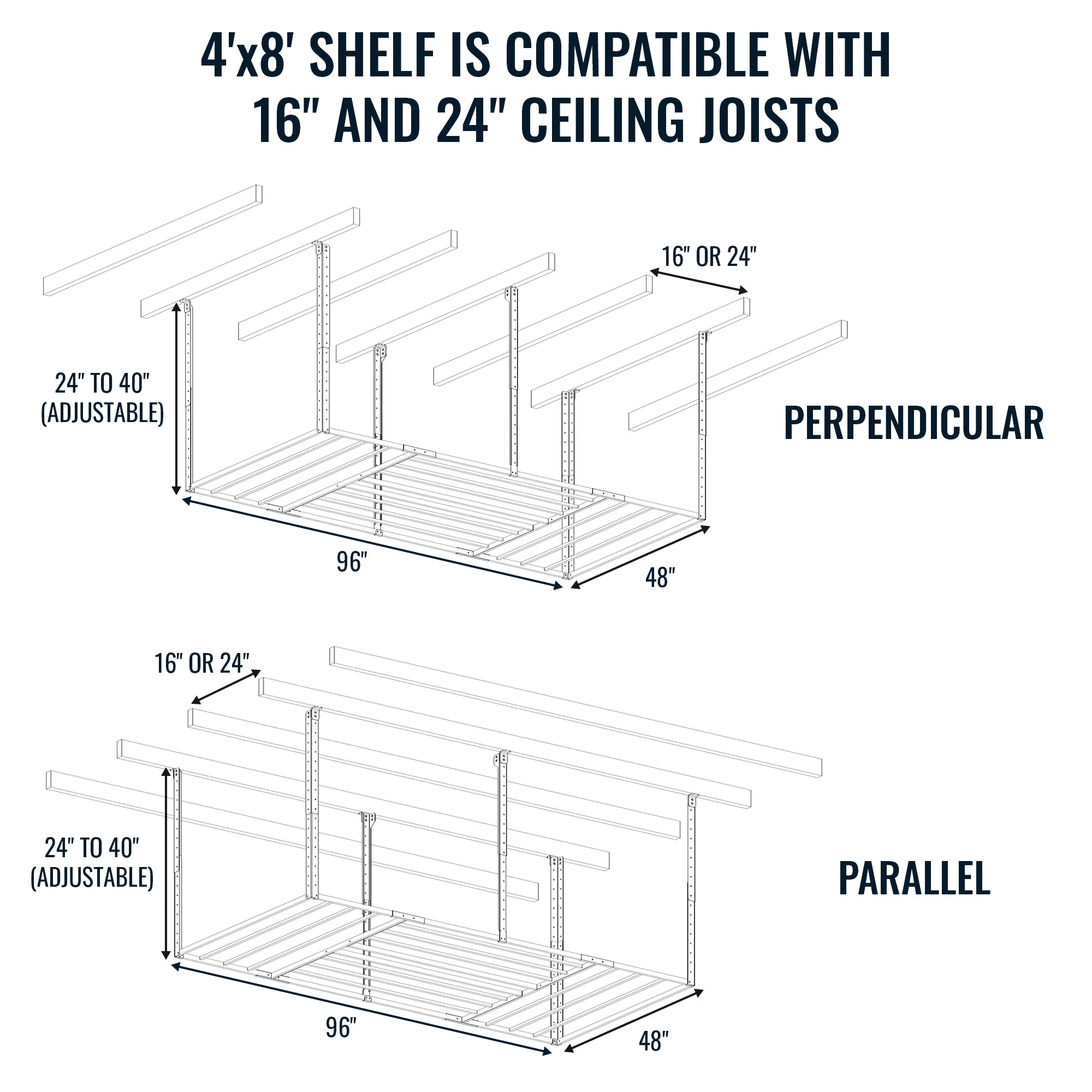 OPEN BOX | 4' x 8' Faber Overhead Garage Shelving | Holds 700 lbs - Image 4