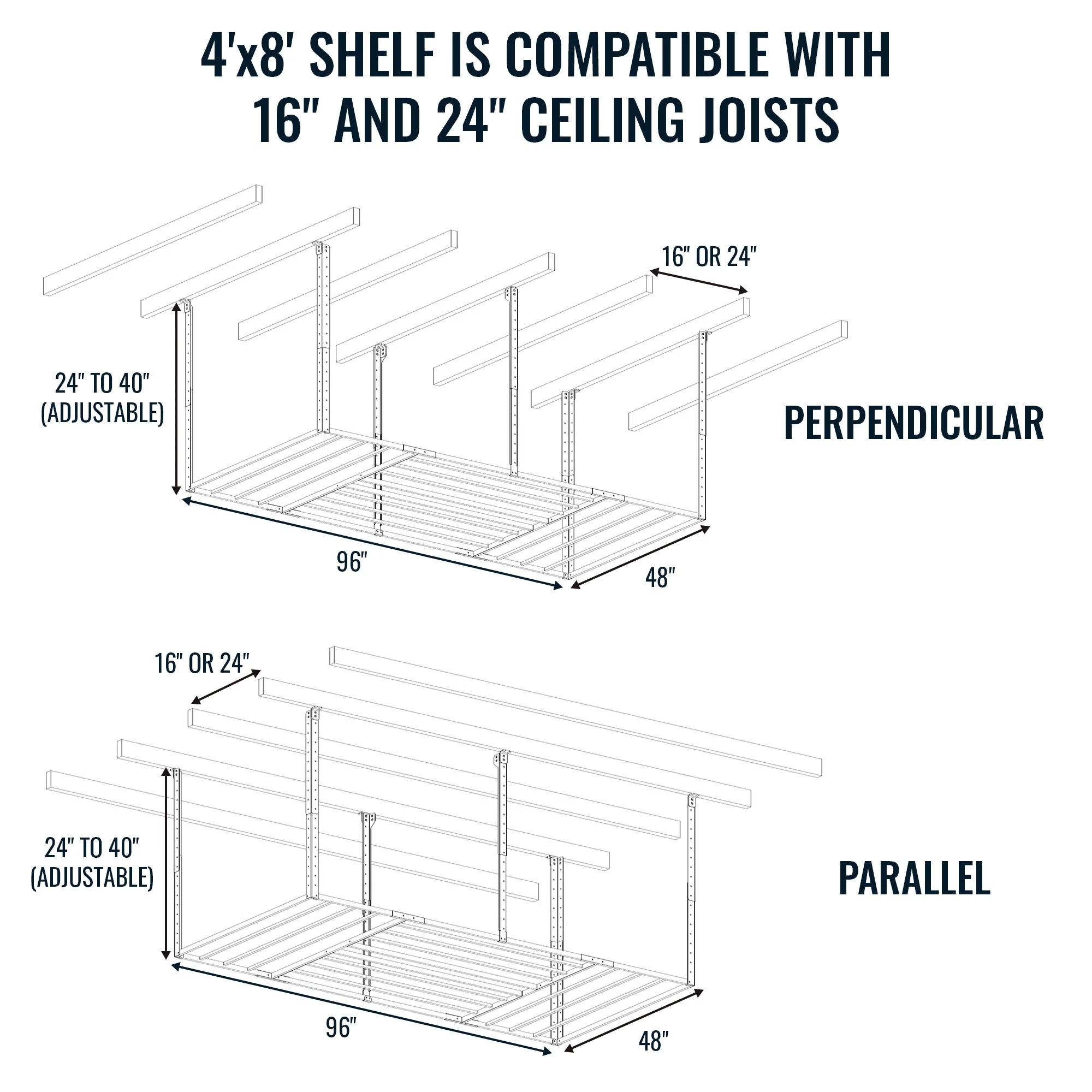 4' x 8' Faber Overhead Garage Storage with Hooks | Holds 700 lbs - Image 6