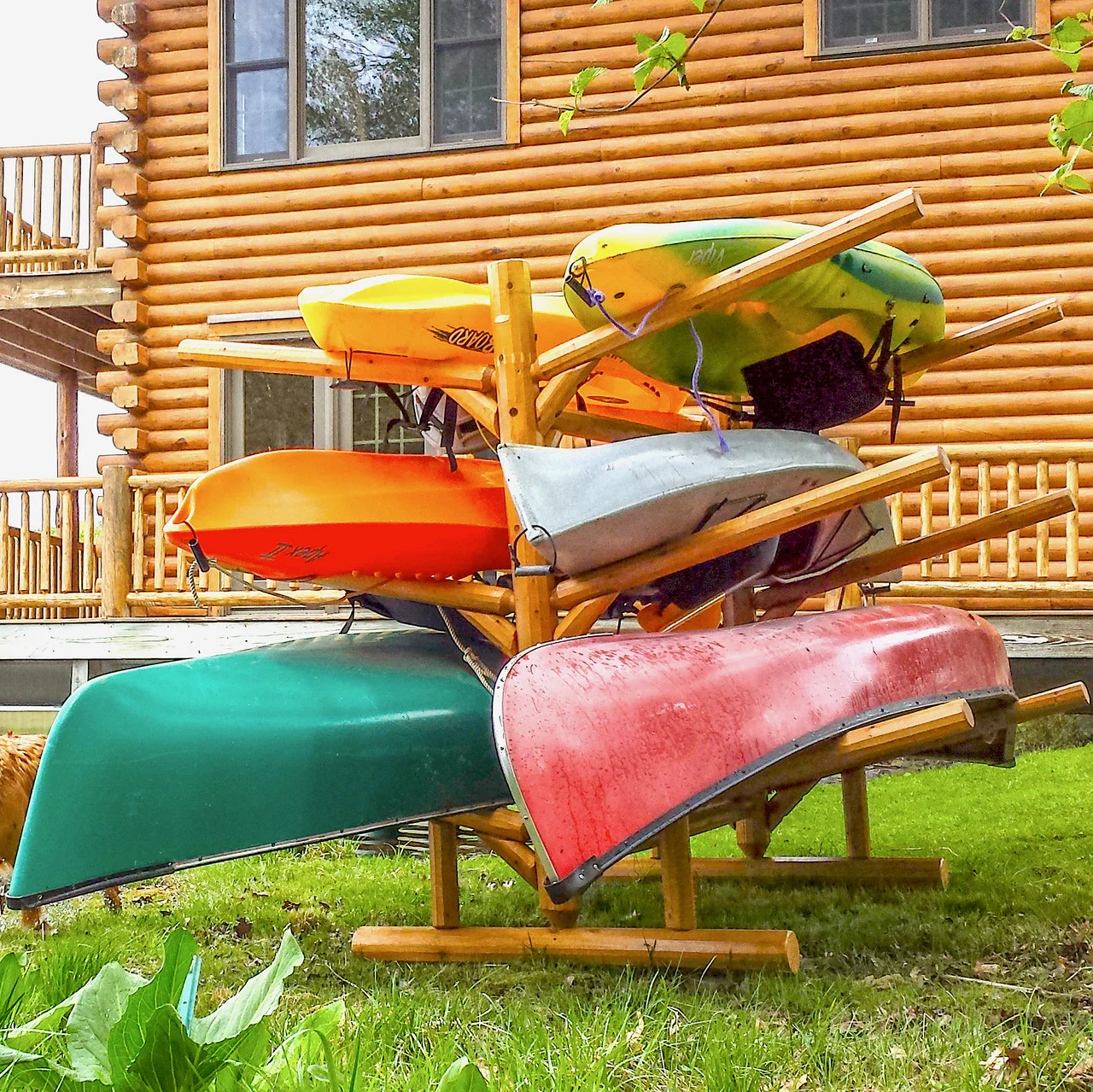 6 Kayak, Canoe, and SUP Storage Rack | Freestanding Log Rack | Natural Finish - Image 3