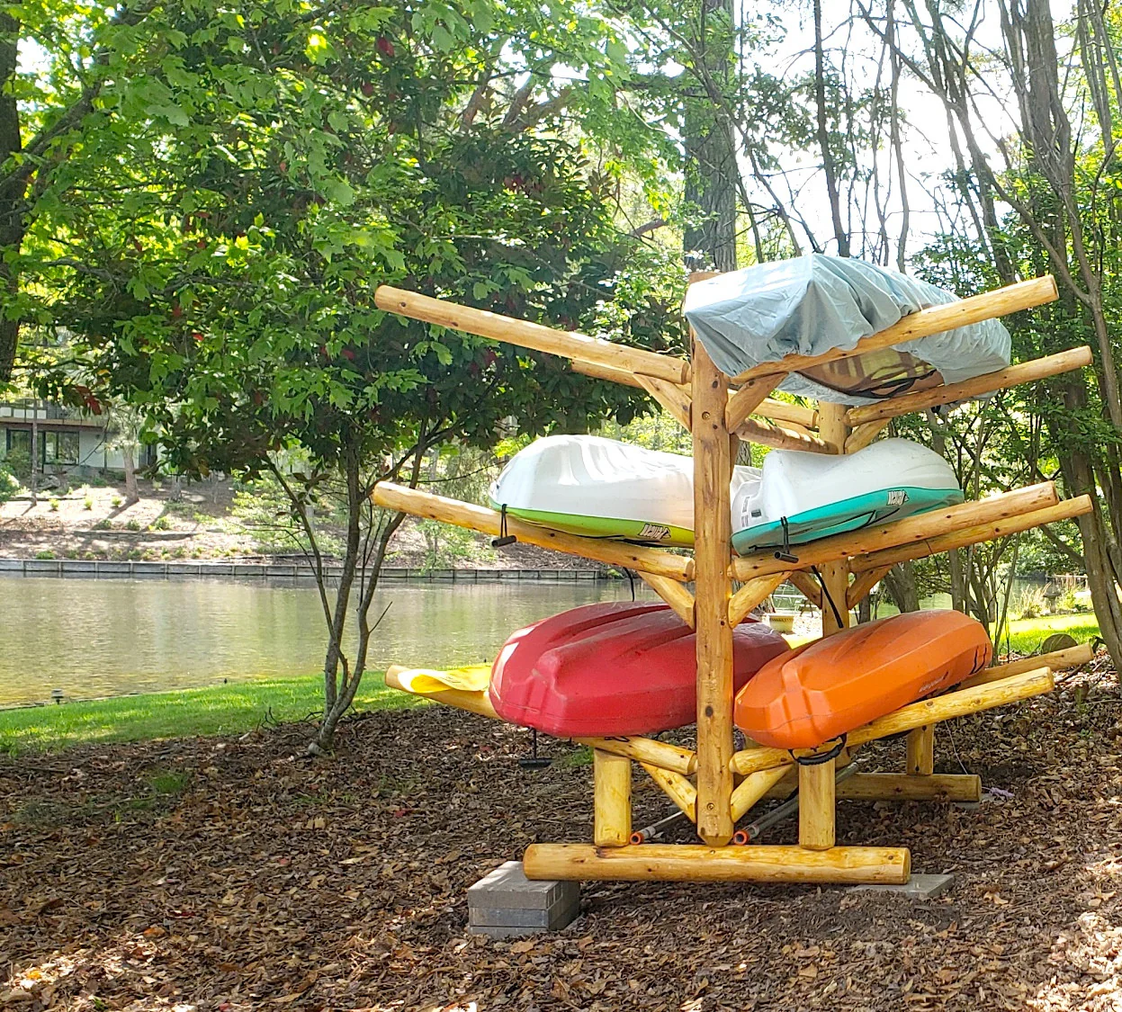 6 Kayak, Canoe, and SUP Storage Rack | Freestanding Log Rack | Natural Finish - Image 7