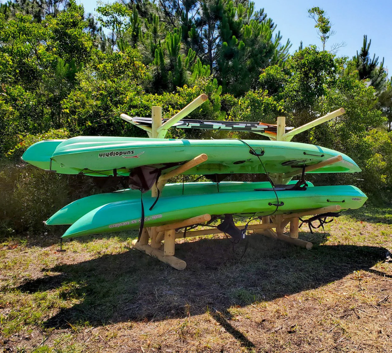 6 Kayak, Canoe, and SUP Storage Rack | Freestanding Log Rack | Natural Finish - Image 8