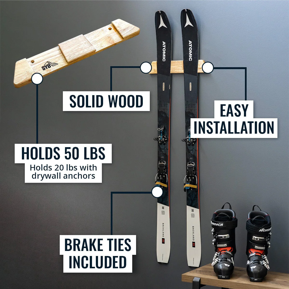 Vail Ski Display | Minimalist Wood Rack | Large - Image 2