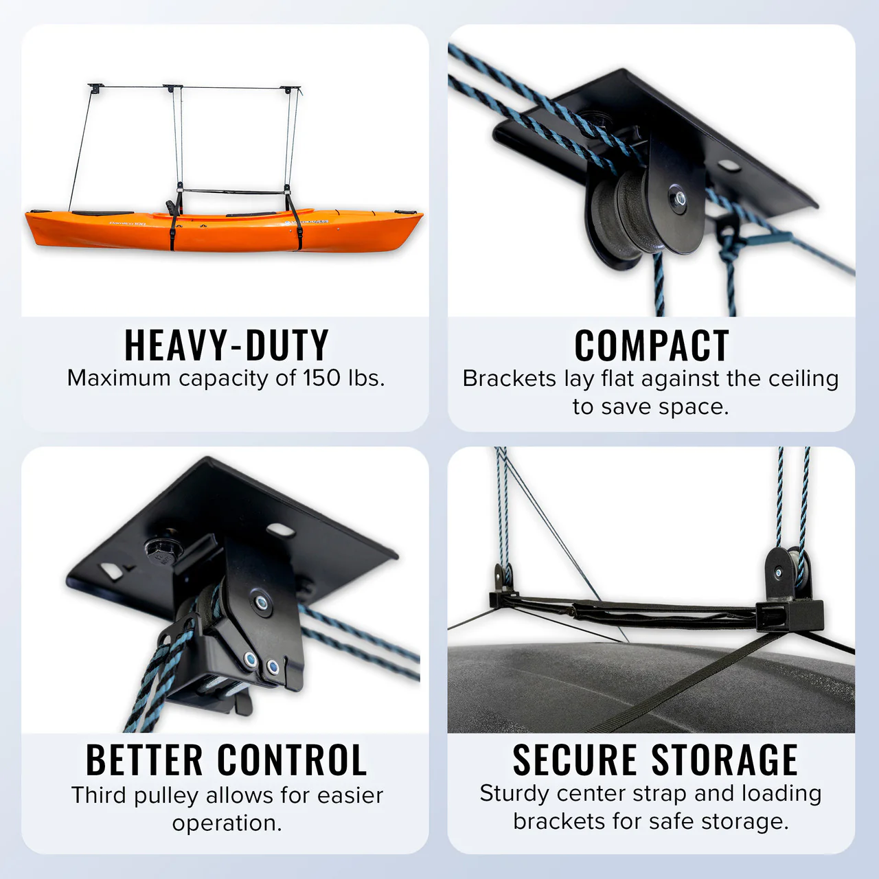 OPEN BOX | Elite Kayak Garage Ceiling Storage Hoist | Holds up to 150 lbs - Image 3