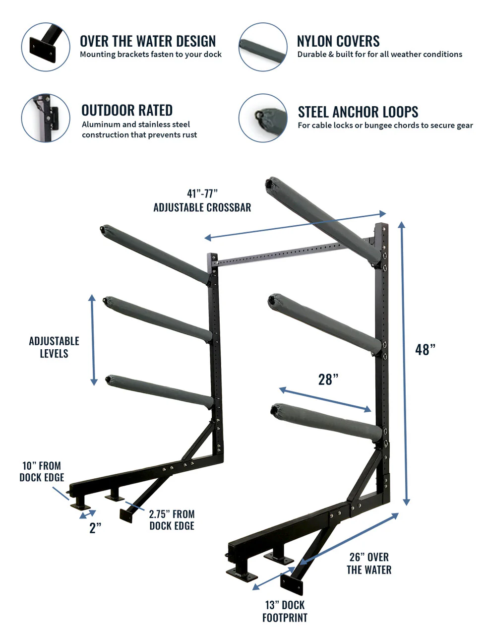 Broadwater Paddleboard Storage | Adjustable Dock Rack | Over The Water | 4 Levels - Image 4