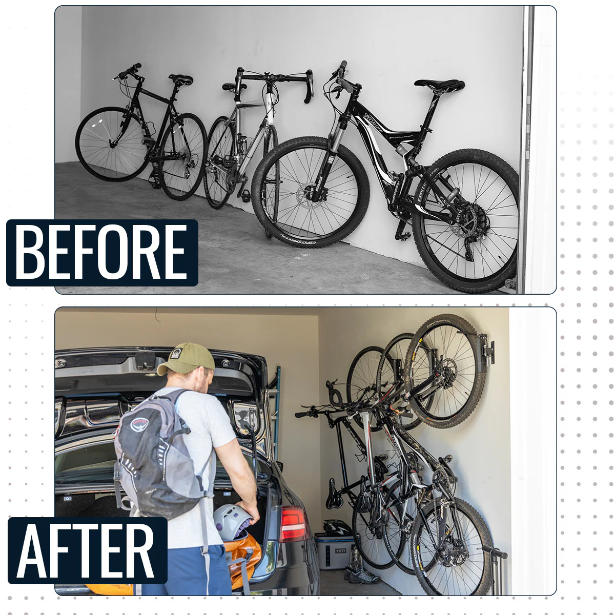 Swivel Mount Bike Storage Rack | 2 Bike Garage Wall Hooks | Deep Water - Image 5