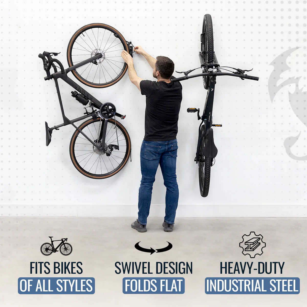 Swivel Mount Bike Storage Rack | 2 Bike Garage Wall Hooks - Image 3