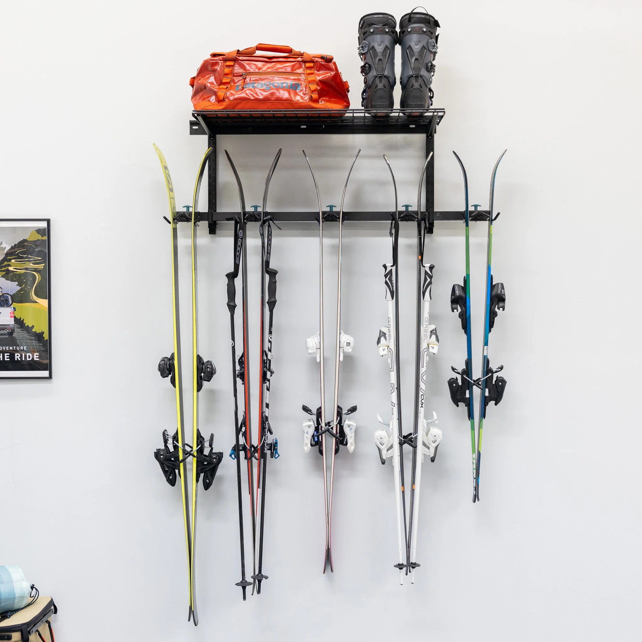 Lone Peak Ski + Shelf | Adjustable Wall Storage System | Holds 5 Pairs of Skis