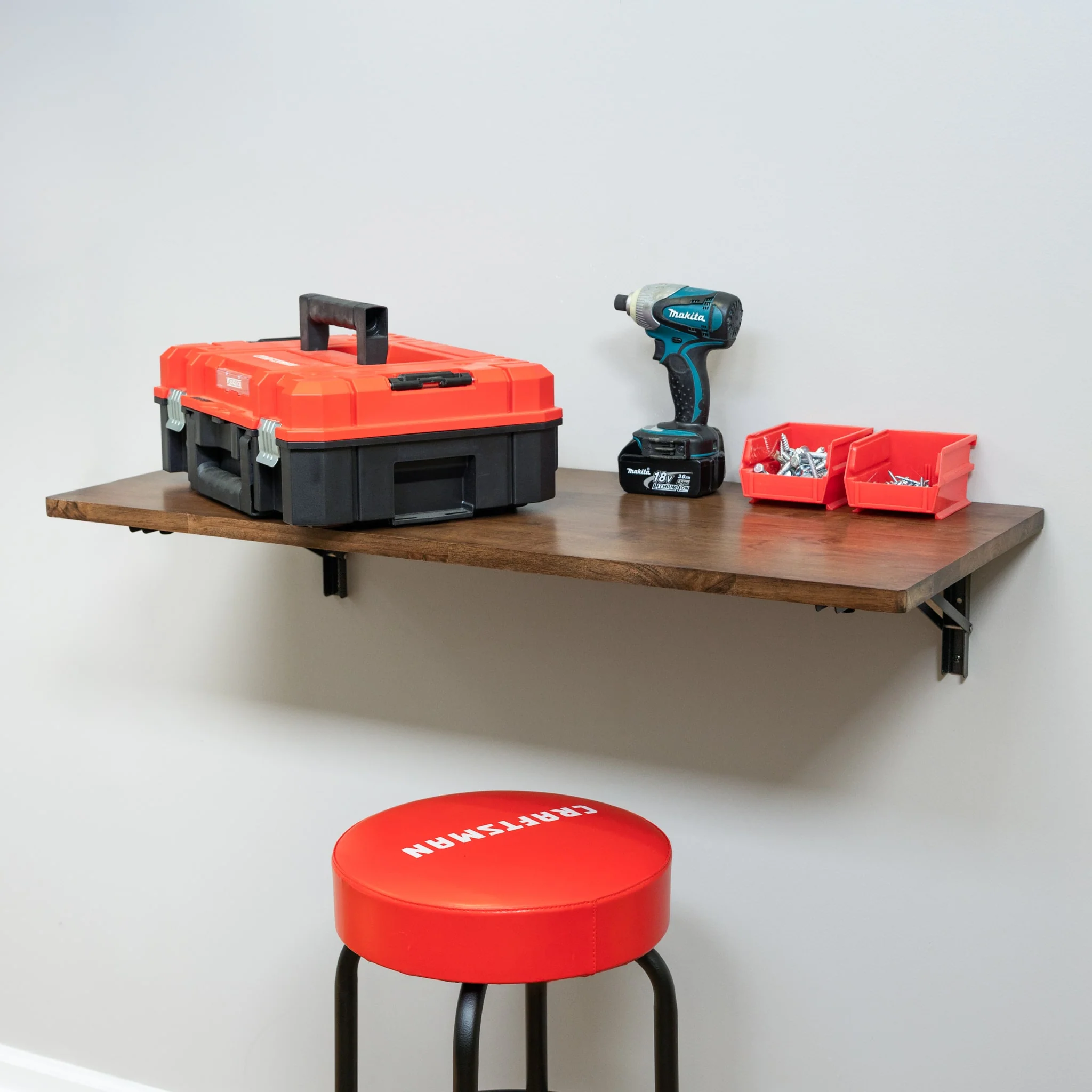 Wakefield Foldable Workbench | Dark Wood Tabletop with Black Brackets | Heavy-Duty Table - Image 4